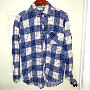 Vintage preloved 90’s grunge blue & orange flannel